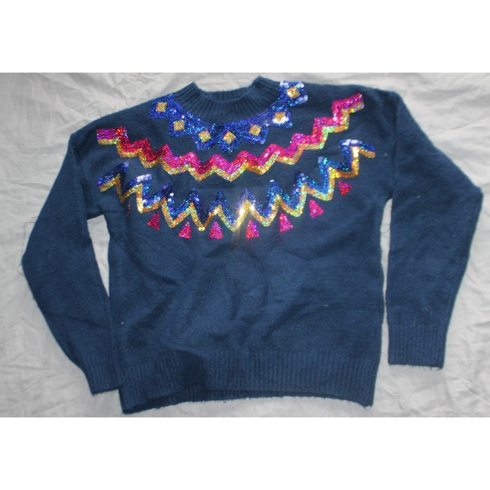 Member's Mark Girl's My Favorite Sweater Size 7/8 Blue Sequin